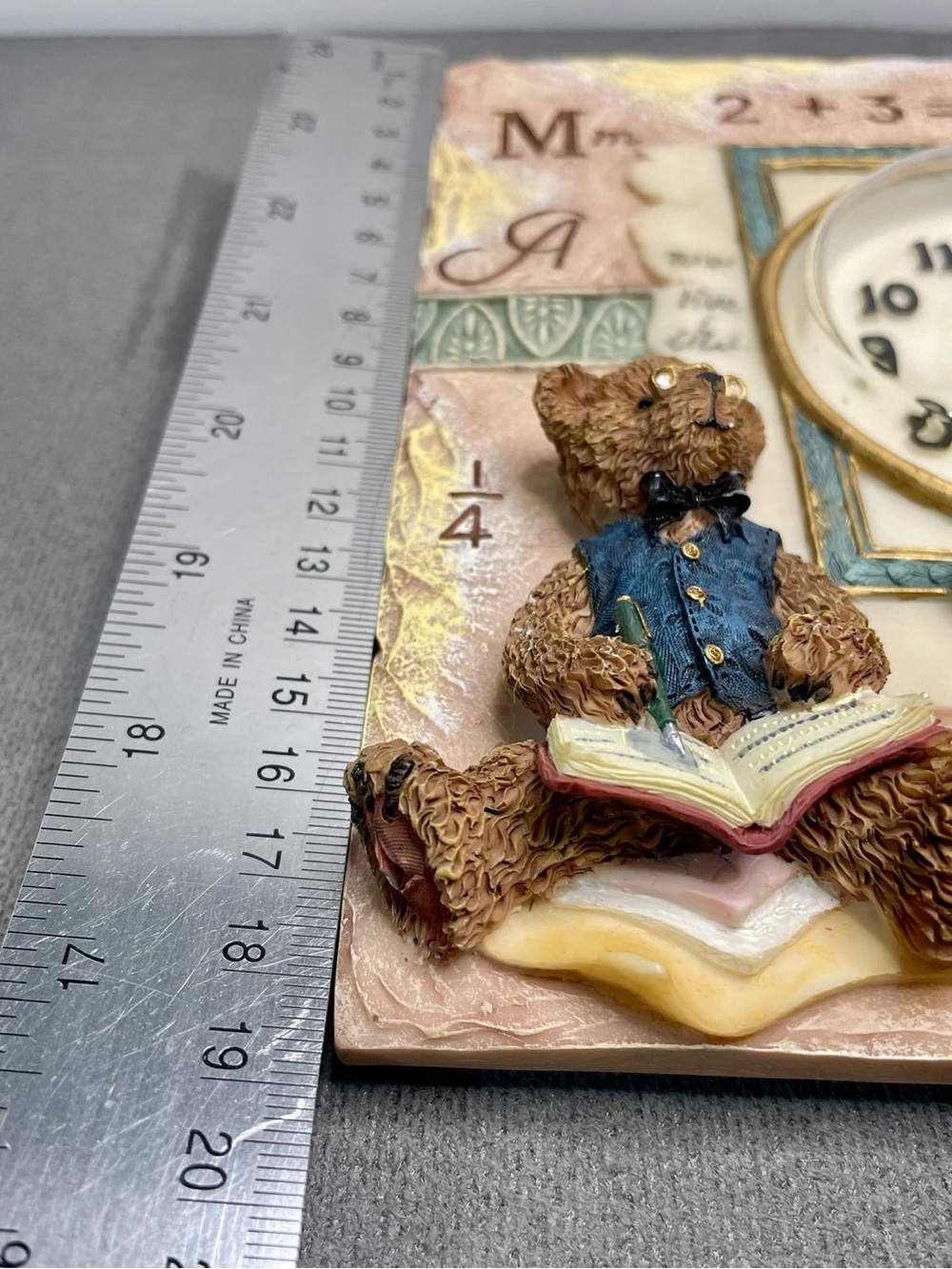 Decorative Porcelain Clock frame, w/ teddy bears, books, Maths, Pink green cream - Picture 4 of 15